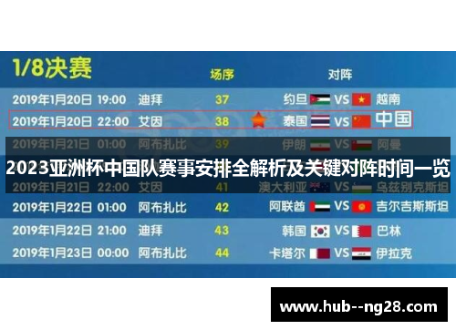 2023亚洲杯中国队赛事安排全解析及关键对阵时间一览