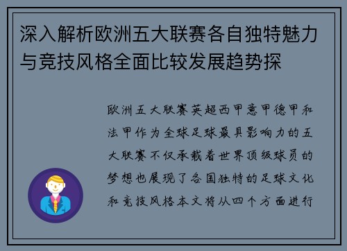 深入解析欧洲五大联赛各自独特魅力与竞技风格全面比较发展趋势探