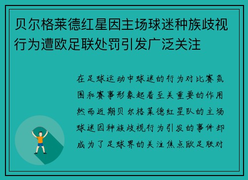 贝尔格莱德红星因主场球迷种族歧视行为遭欧足联处罚引发广泛关注
