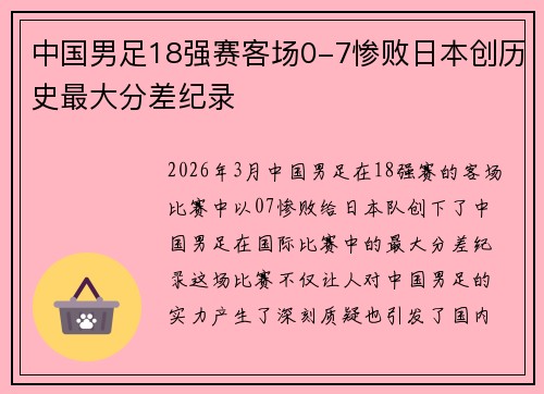 中国男足18强赛客场0-7惨败日本创历史最大分差纪录