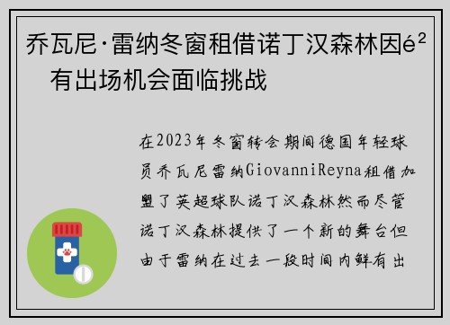 乔瓦尼·雷纳冬窗租借诺丁汉森林因鲜有出场机会面临挑战